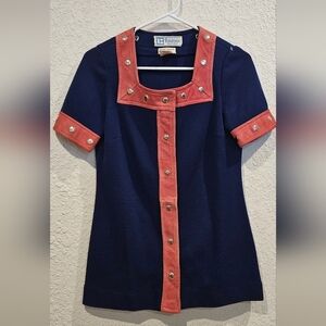 Vintage Genuine Leather Blue Top Size 8 Button Studding 1960's